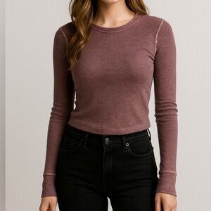 Altar’d State Ribbed Long Sleeve Thermal Top Mauve‎ Size L